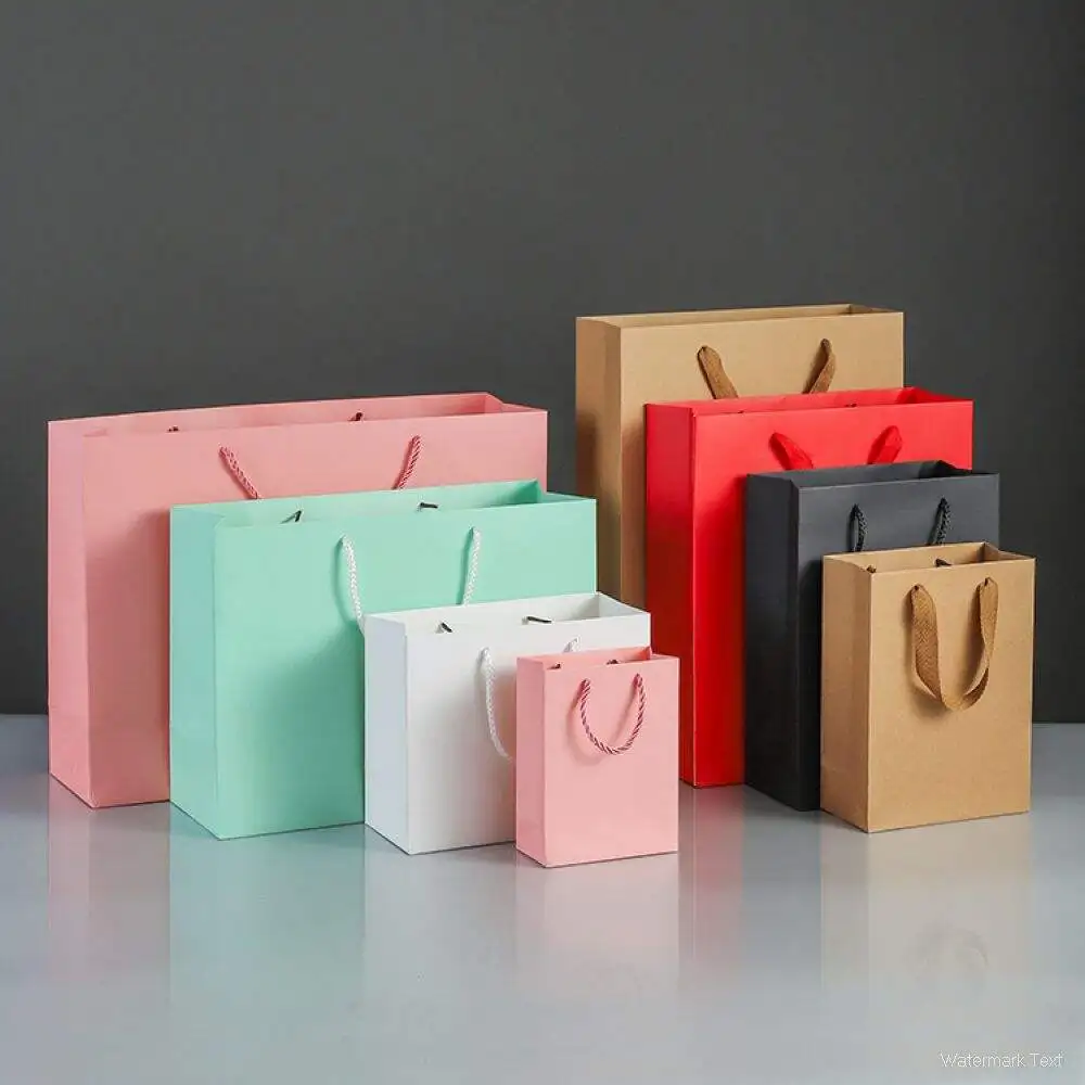 Professional Custom Various Small Medium And Large Gift Bags Assortment Solid Color Gift Bags With Rope Handle