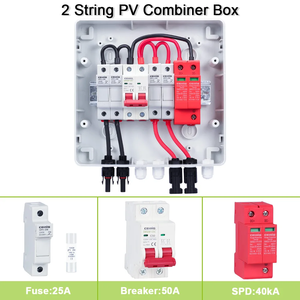 PV combiner box 2-string 2-input-2-output for solar system