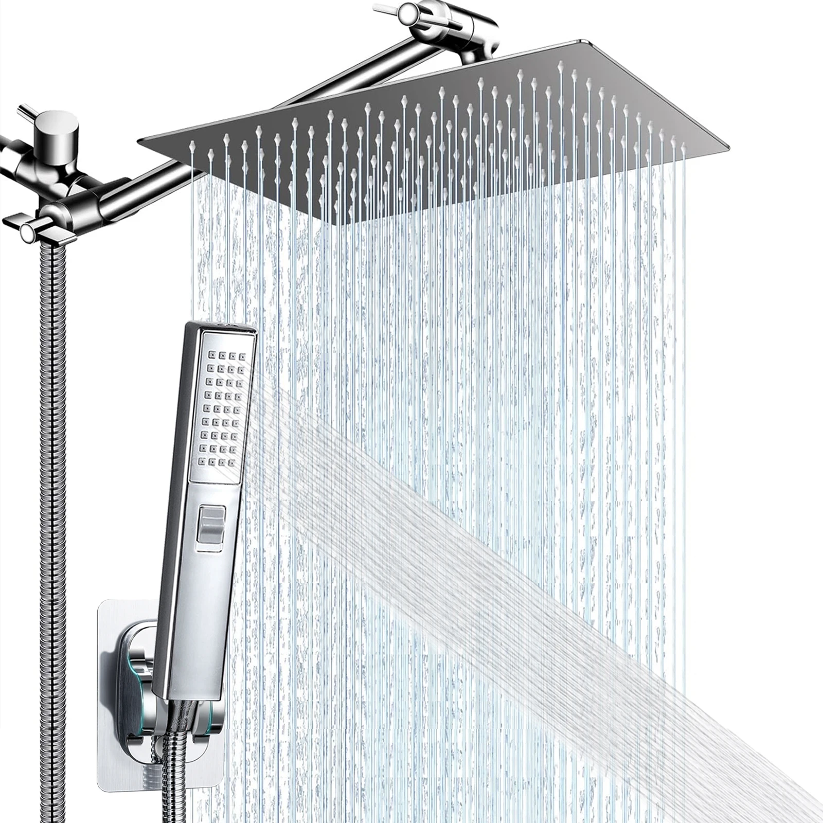 2-in-1 8' High Pressure Rain Handheld Shower Head Combo 9' Extension Arm 78' Long Stainless Steel Hose Bath Shower Powerful