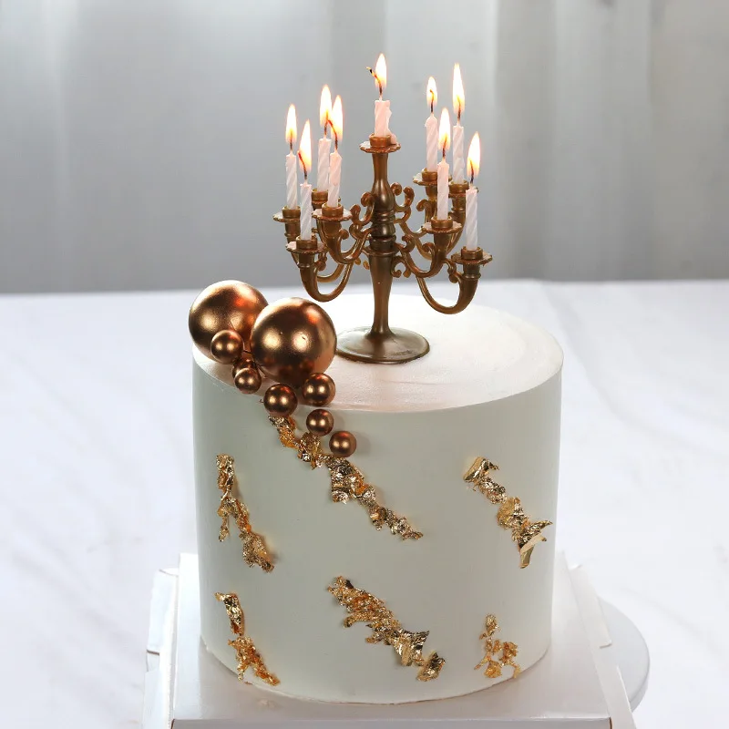 Set of 10 Plastic Candelabra Birthday Candles Creative Golden Gorgeous Cake Candle Holders Wedding Cupcake Decor Centerpieces