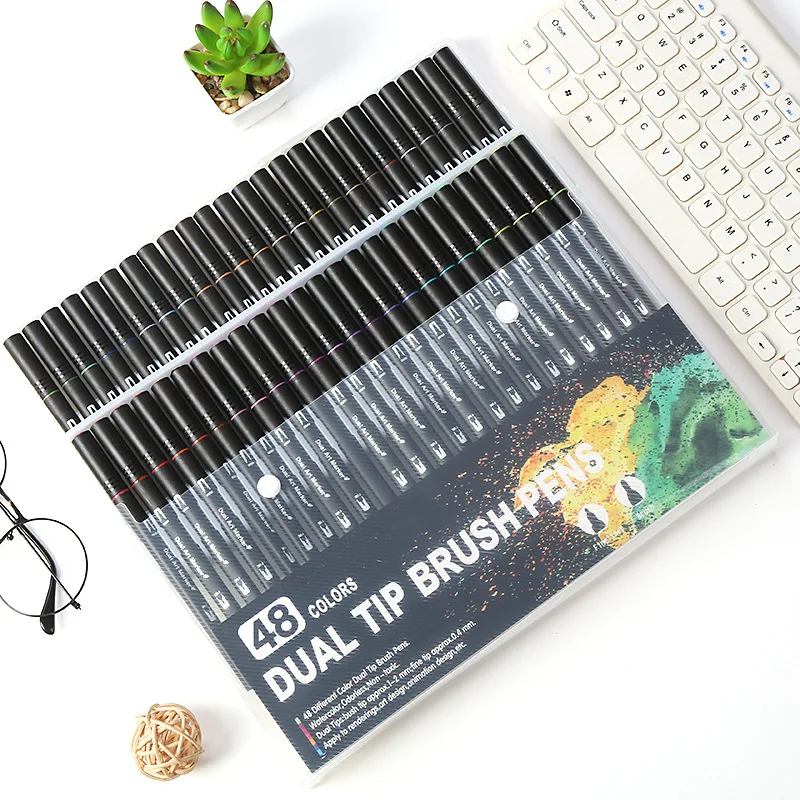 customize wholesaler 24/48/74/100 Dual Tip Brush Pens Fineliners Art Markers, Watercolor Marker set for kids artist adults