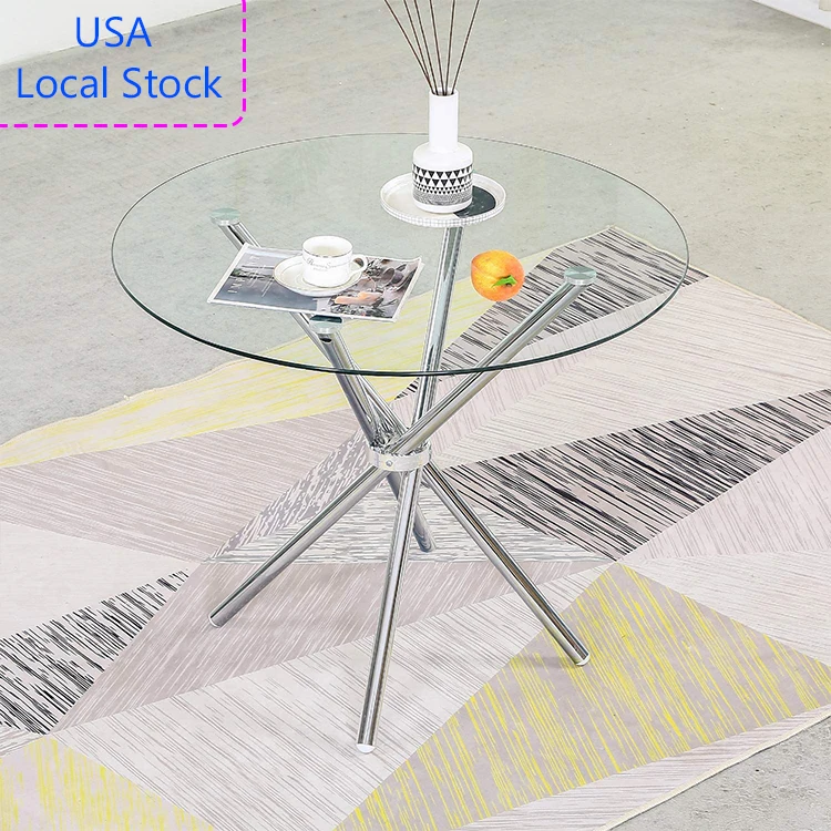 
Free FedEx UPS Shipping USA Local Stock Modern leather stainless steel dining kitchen living room 1 round table + 4 chairs Set 