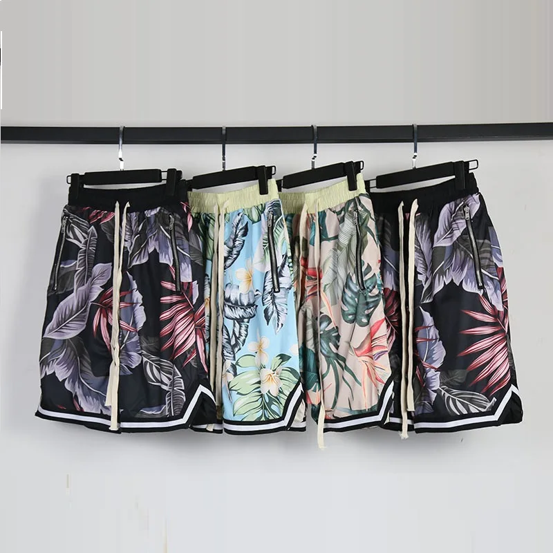 Summer Casual Zipper Pockets Shorts Mens Floral Print Shorts