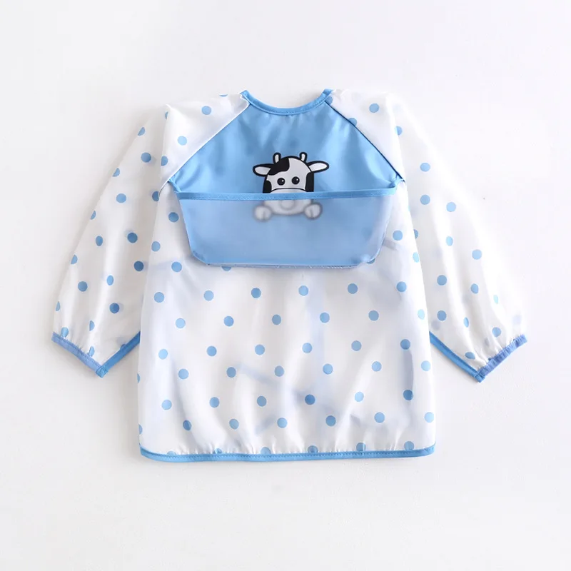 RTS Children Long Sleeve Waterproof Bib Infant Waterproof Smock Toddler Polyester Taffeta Full Body Waterproof Feeding Apron