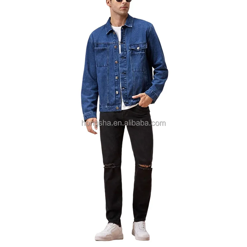 Wholesale Blank Mens Denim Jacket Casual Slant Pocket Blue Jean Jackets Men Single Breasted Denim Jeans Jacket For Men HSJ9899