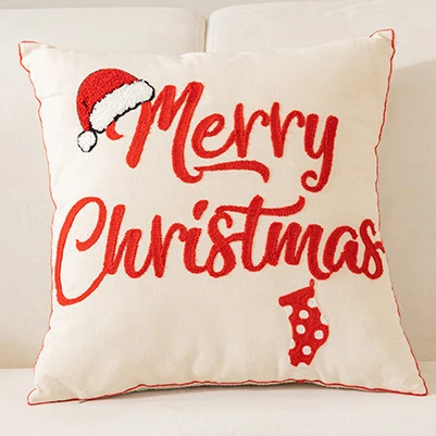 Contemporary Style Christmas Gnomes Design Embroidery Pillow Case 18x18 Inch Cozy Holiday Home Decor Cushion Cover For Sofa
