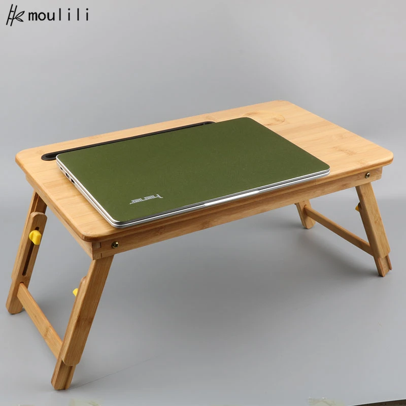 Factory custom logo folding laptop portable desk bamboo wood laptop study table for bed