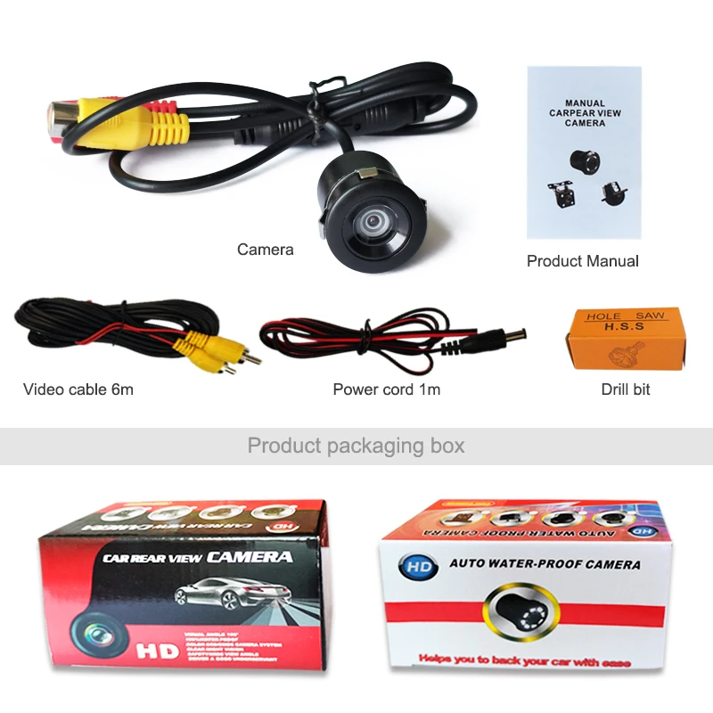 18.5mm Plastic Night Vision Waterproof IP68 12V Voltage 170 Degree Car Rear View Punch Reversing Camera