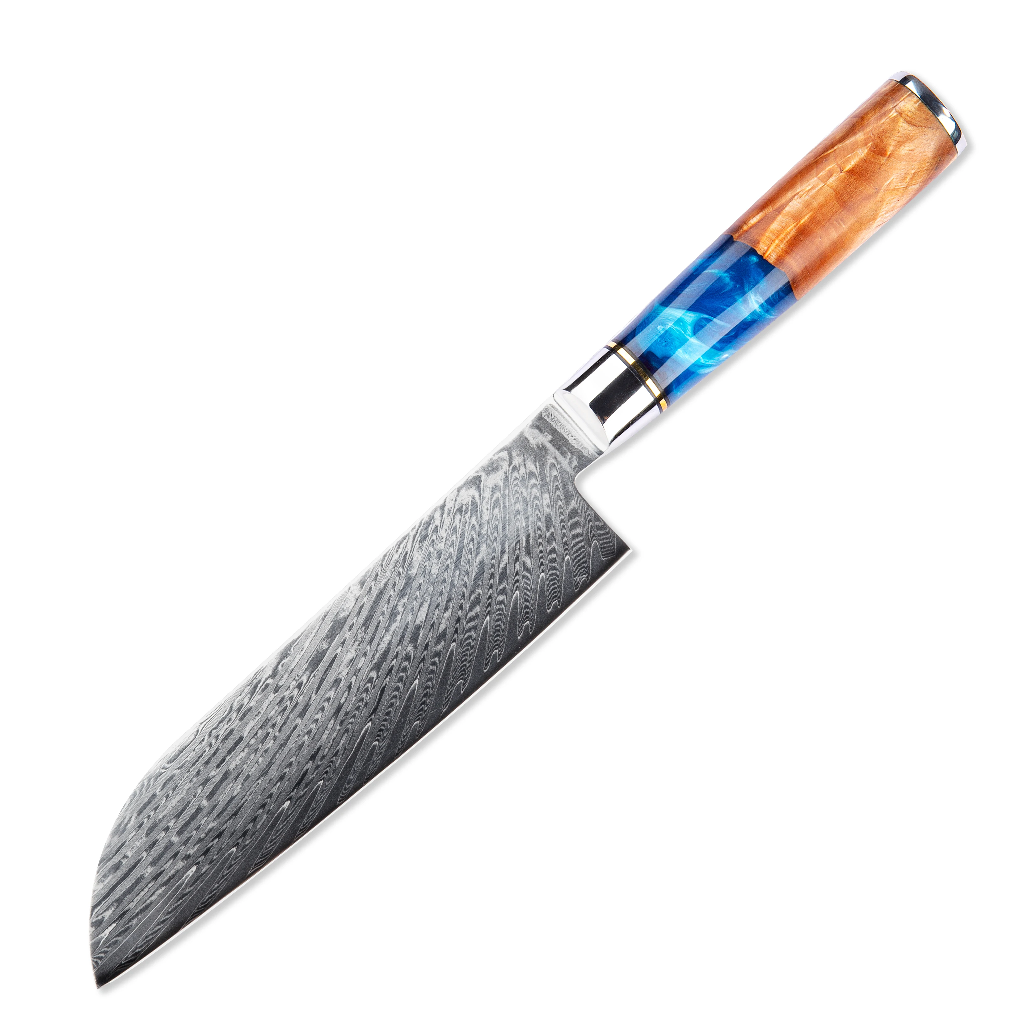 Прямая поставка профессиональный нож santoku VG10 67 слоев стали Дамасские кухонные ножи с ручкой из синей