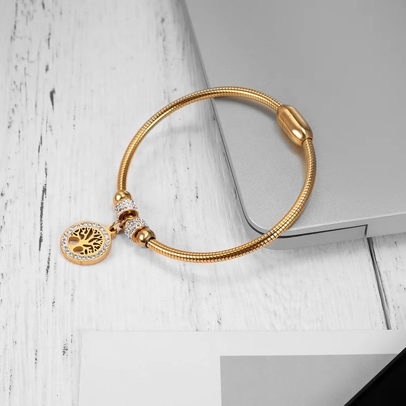 1 Day Delivery Gold Snake Chain Tree of Life Charm Bangle Bracelet Jewelry