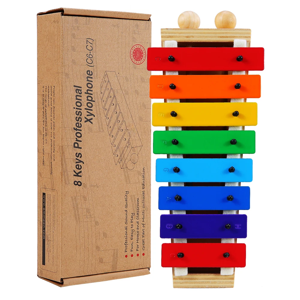 Compact Size Glockenspiel Xylophone 8 Keys Percussion Musical Instrument Toy with Wooden Mallets for Kids Children