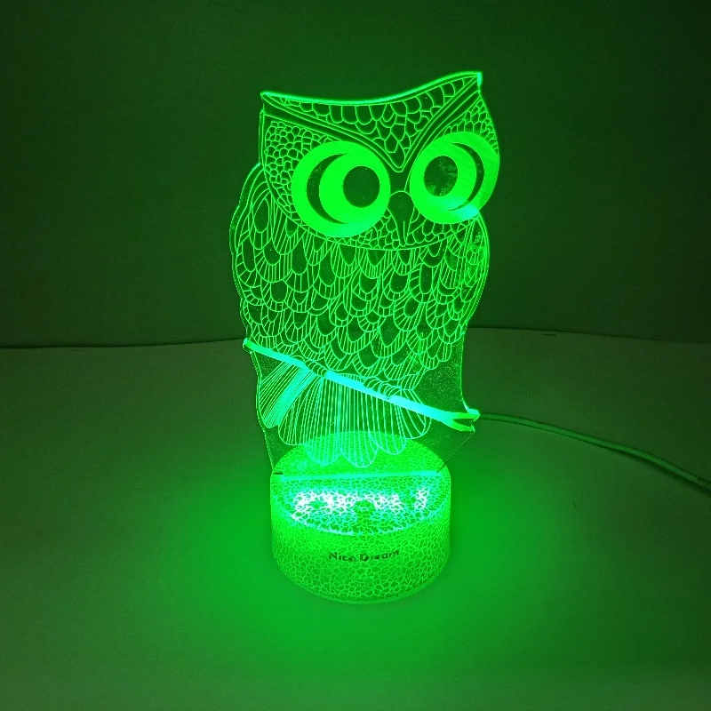 Owl 3D Night Light Optical Illusion Lamp 7 Colors Change Touch Sensor USB Bedside Lamps LED Table Desk Light