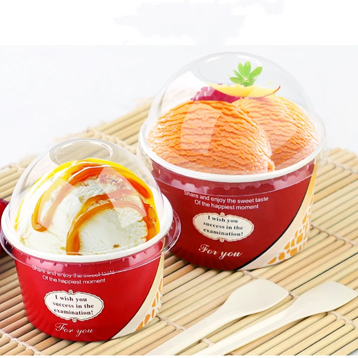 75/80/82/85/90/92/95/98mm ice cream cup cups with pet dome lid and spoon