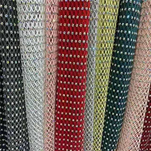 40*30cm, rhinestone mesh fabric trimming rhinestone elasticated net Custom Elastic Fabric Glass Crystal bead