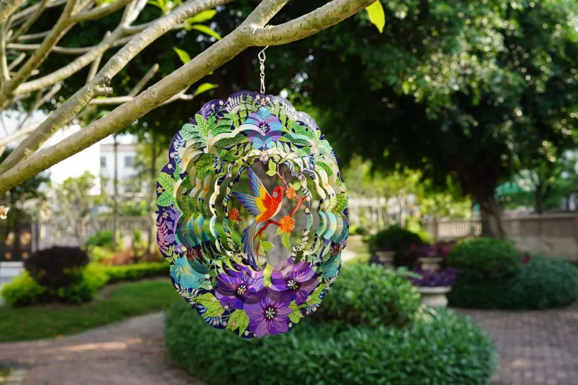 Hourpark Outdoor Garden Ornaments Hummingbird Rotating Animal 12inch Hanging 3D Wind Spinners