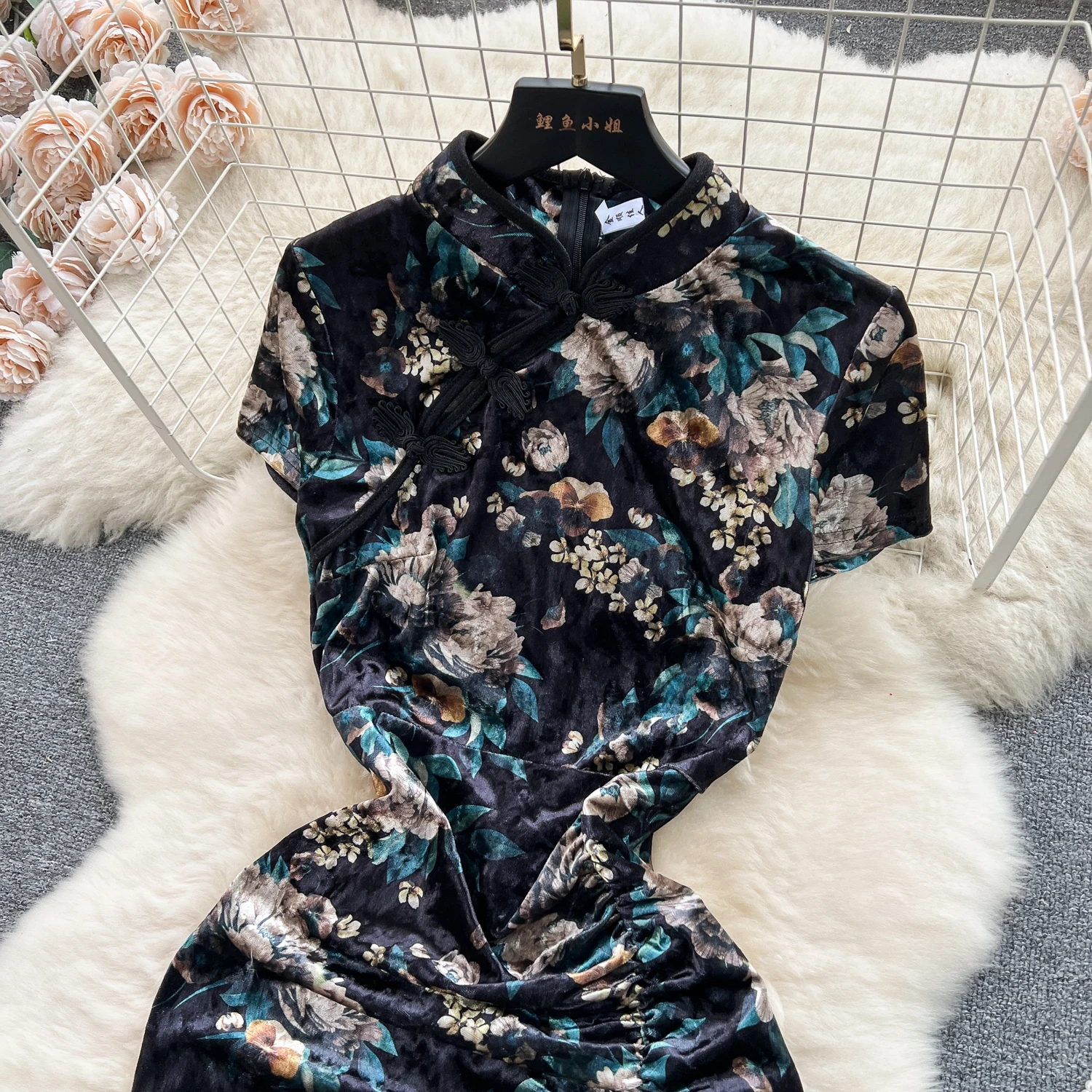 Sexy Mandarin Collar Tunic Slim Hip Midi Dress For Women Empire Printed Lace Dress