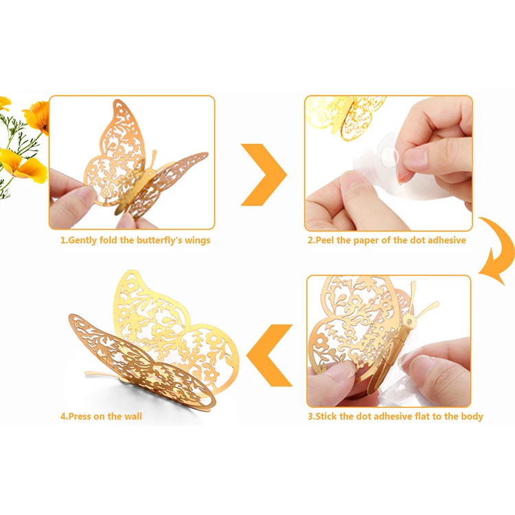 Butterfly Sticker Set Butterfly Wall Decor 3D Decals Custom Multiple Colors Removable Gift Crafts For Cake Party Window Wall