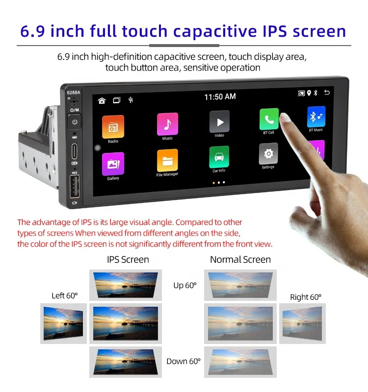 Jmance Universal 6.9 Inch IPS Screen 16 EQ IPS WiFi BT DSP GPS Navigator FM Radio 2USB interface Carplay 1 Din Car DVD Player