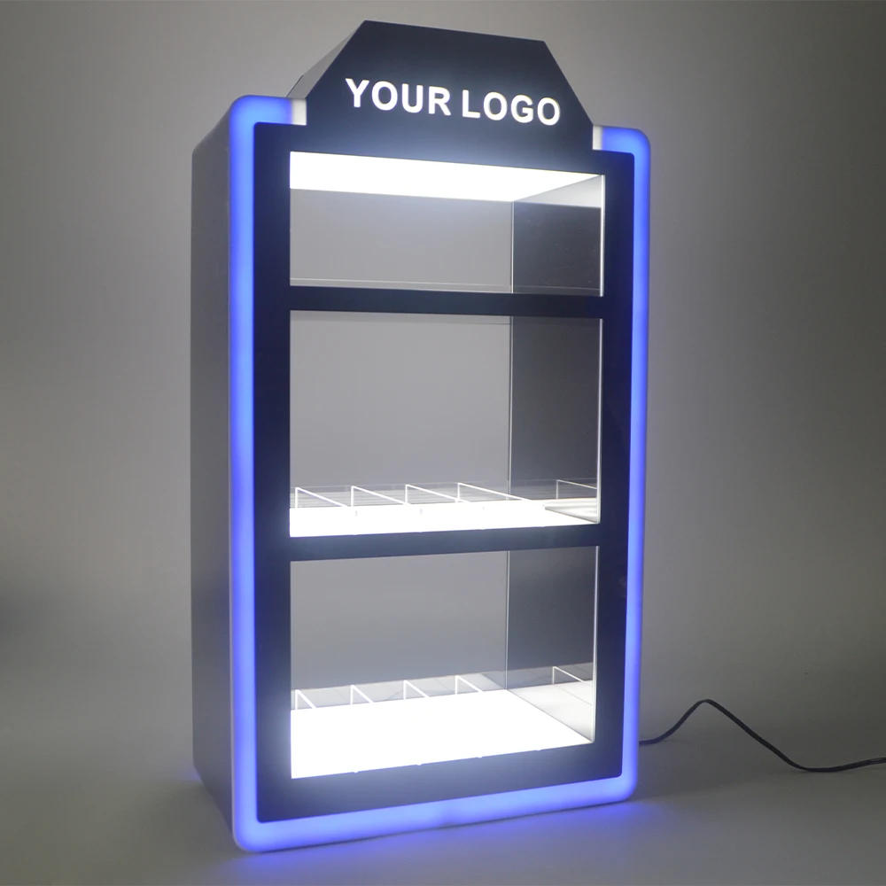 Free Sample Retail Store Factory RGB lights Custom Clear Acrylic Cigarette Lighter Hand-rolling Case Tobacco Display stand