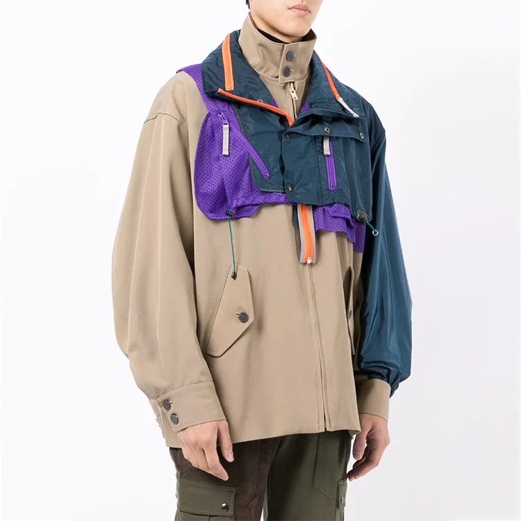Wholesale multicolour nylon sport style parka utility pockets shirt jacket for men