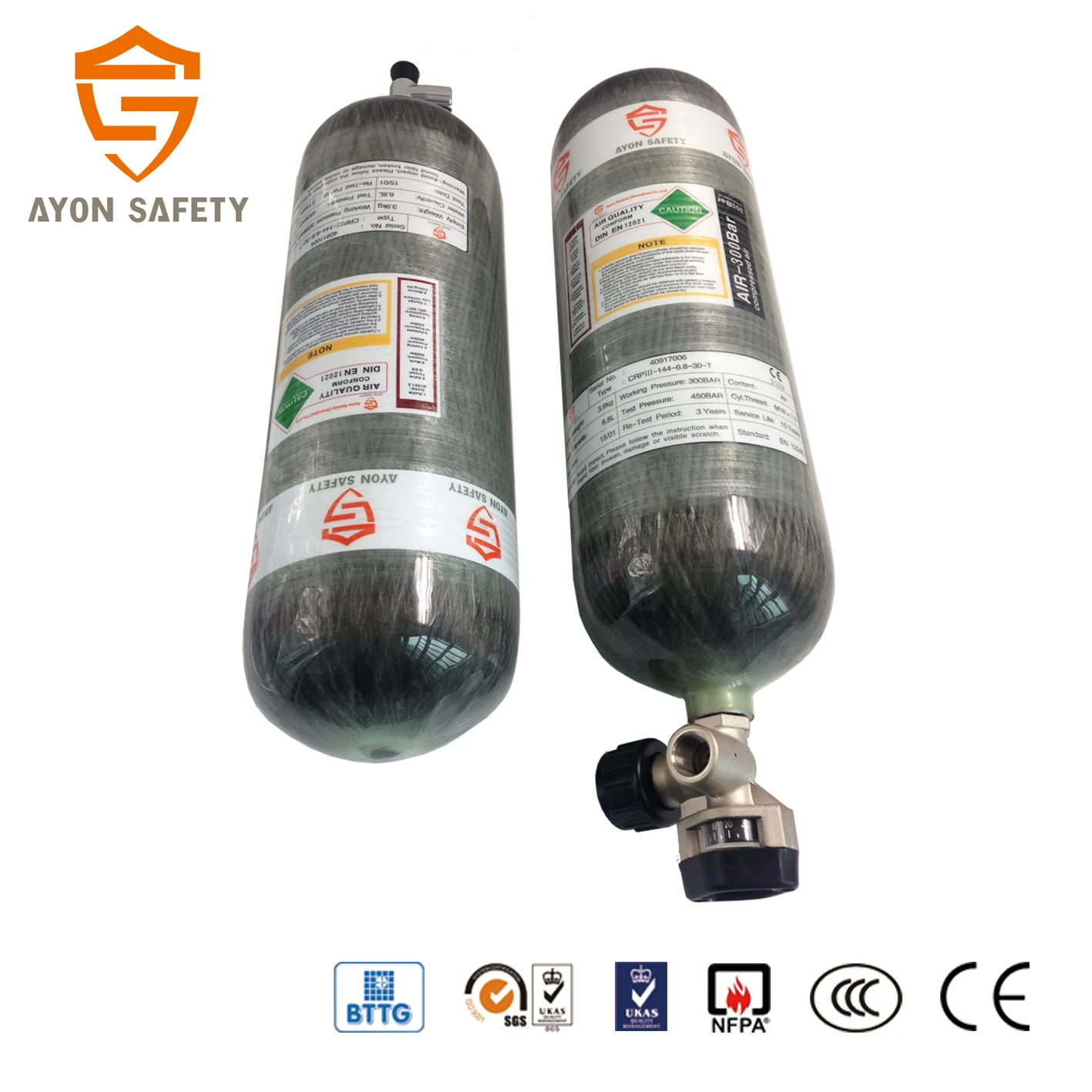 Carbon Fiber Cylinder Composite Material Tank SCUBA TANK CE Hot Sale High Pressure 300bar 6.8L Shanghai Oxygen 30M Pa EN STD