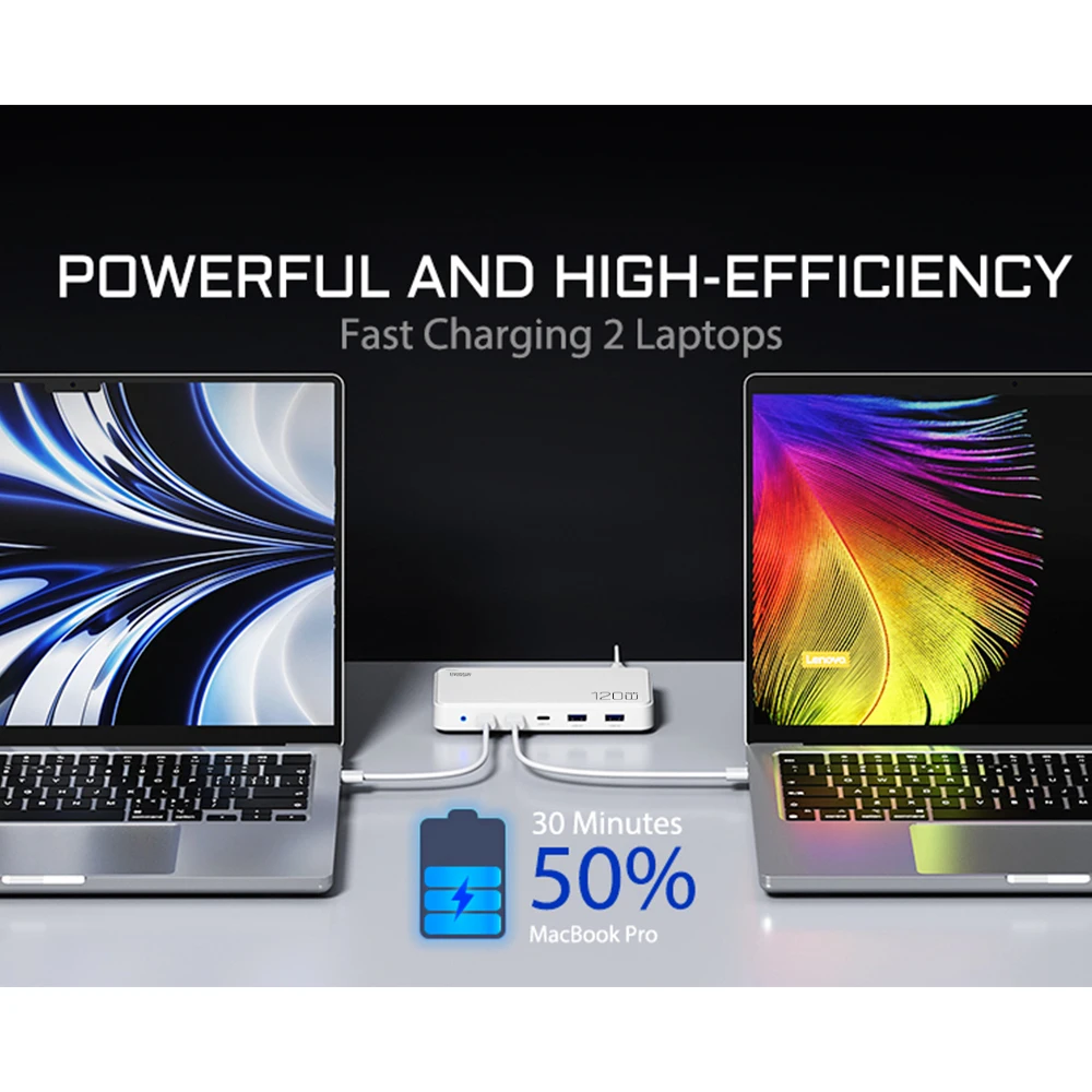 2023 Top Selling Product GaN 120W 5 Ports Fast Charging Station Single Type-C 100W Power Adapter Desktop Charger