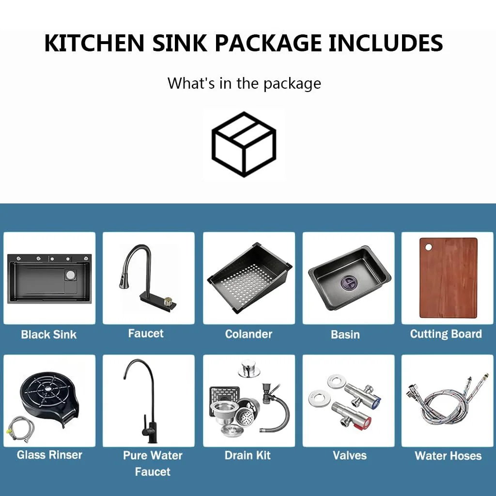 multifunction kitchen sink black waterfall faucet kitchen ultrasonic sink restaurant sinks kitchen