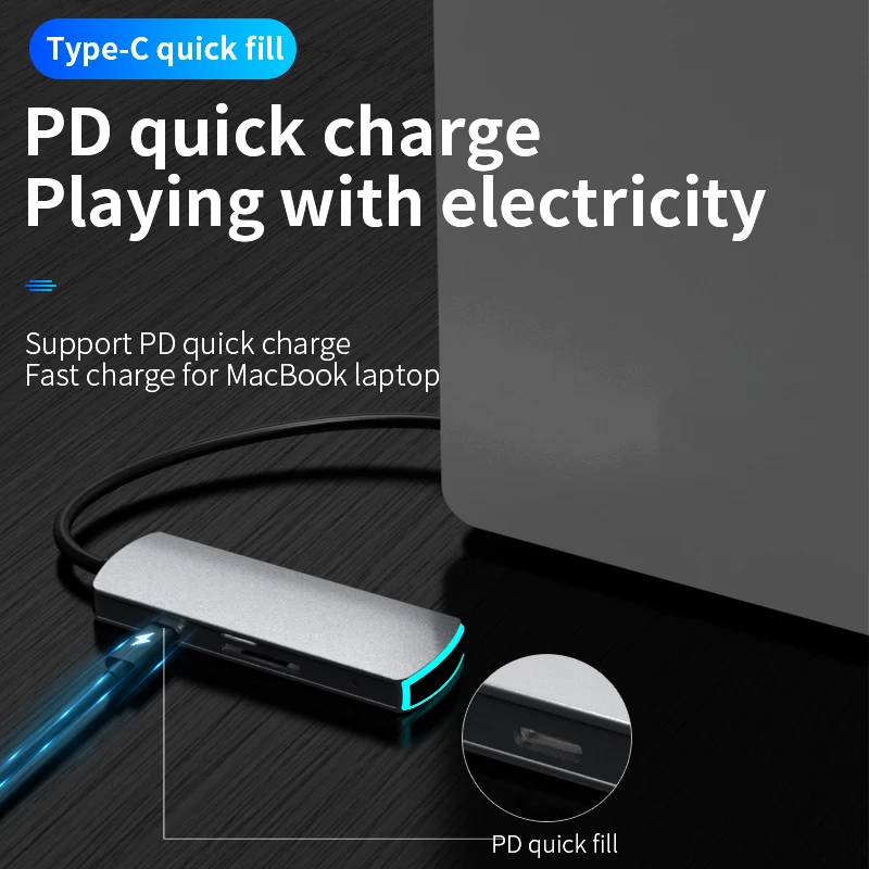 Кабель с разъемом usb типа c концентратор 8 в 1 USB3.0 * 3 HD-MI AUDIO3.5mm SD TF PD • быстрая зарядка
