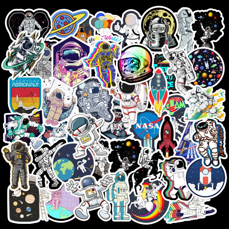 Cool 50 Pieces Astronaut Space Computer Doodle Removable Car Vinyl Stickers for Gift