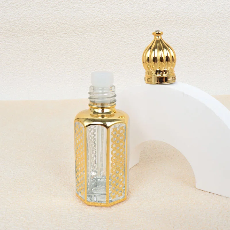 Golden Middle East magic lamp dubai luxury  customized OEM Rolling beads essential oil perfume glass bottle
