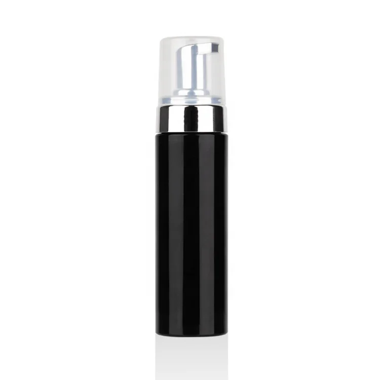Eco Friendly Luxury Black and Silver Pet Facial Cleanser Bottle 120ml Empty Cosmetic Plastic Skincare Packaging with Foam Pump