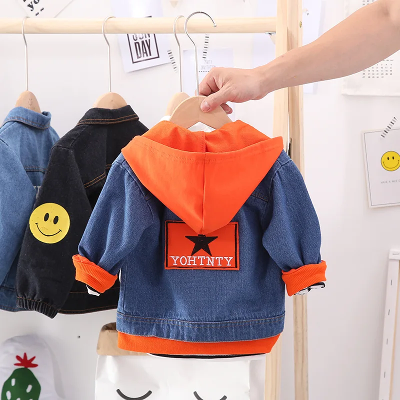 Hao Baby Autumn Spring Jeans New Hooded Western Style Shirt Boy Handsome Jacket For Boys