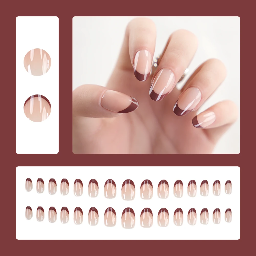 High Quality Faux Ongles Round  French Nails Press On Wholesale Women Nails Art DIY Artificial Finger False Nails