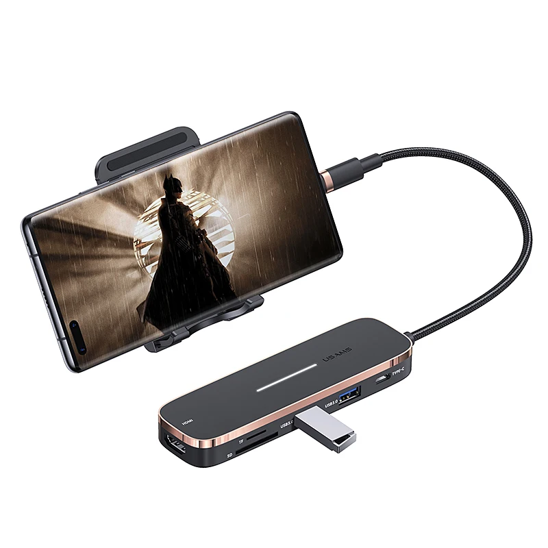 USAMS 6 in 1 usb c hub Laptop Docking Station Multiport Adapter Type C Charging USB Hub with Card Reader