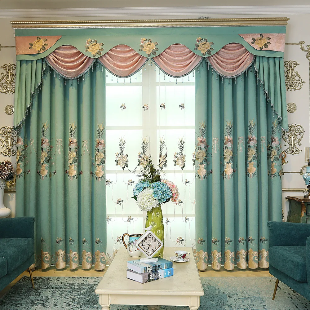 Wholesale finished custom embroidery curtains with window screen bedroom blackout curtain fabric