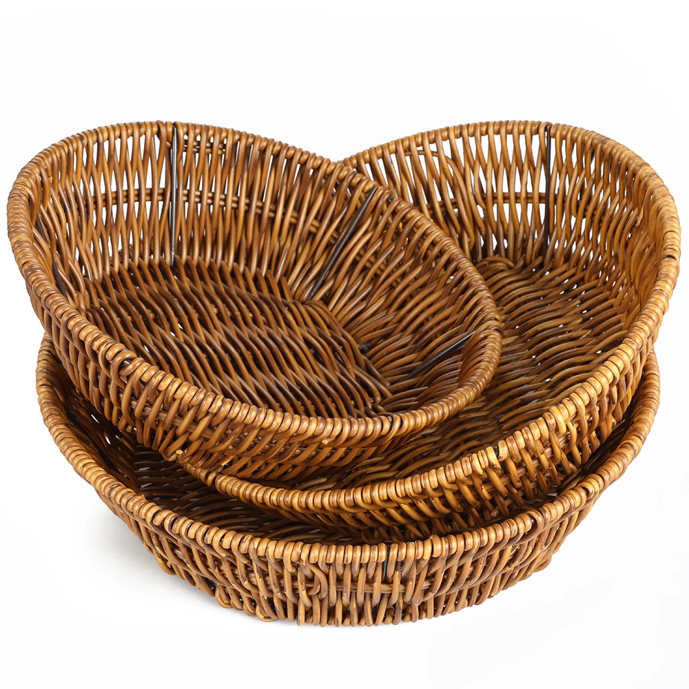 LINDON Stackable Rattan Round Fruit Basket Woven Food Bread Storage Basket for Kitchen Restaurant