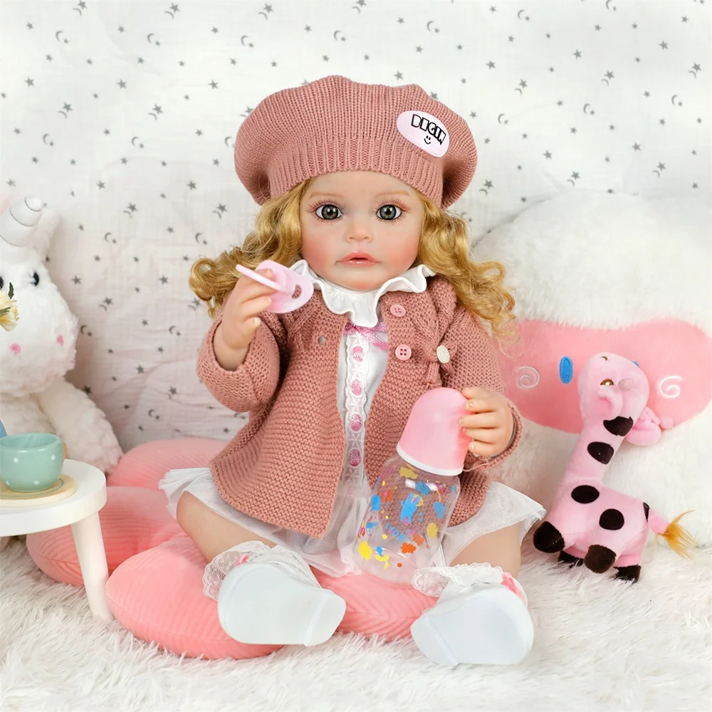 Lifereborn Lovely Princess Girl Doll Reborn Toddler Vinyl Silicone Reborn Baby Dolls With Pink Knitwear Clothes