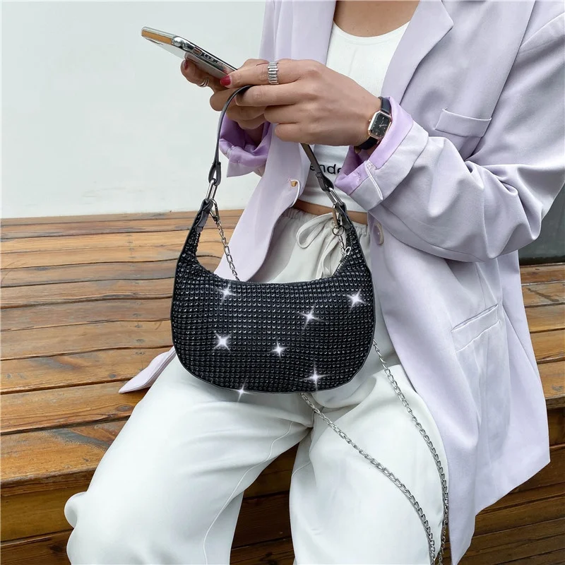 
New Fashion All-Match Rhinestone Chain Women One-Shoulder Diagonal Handbag 