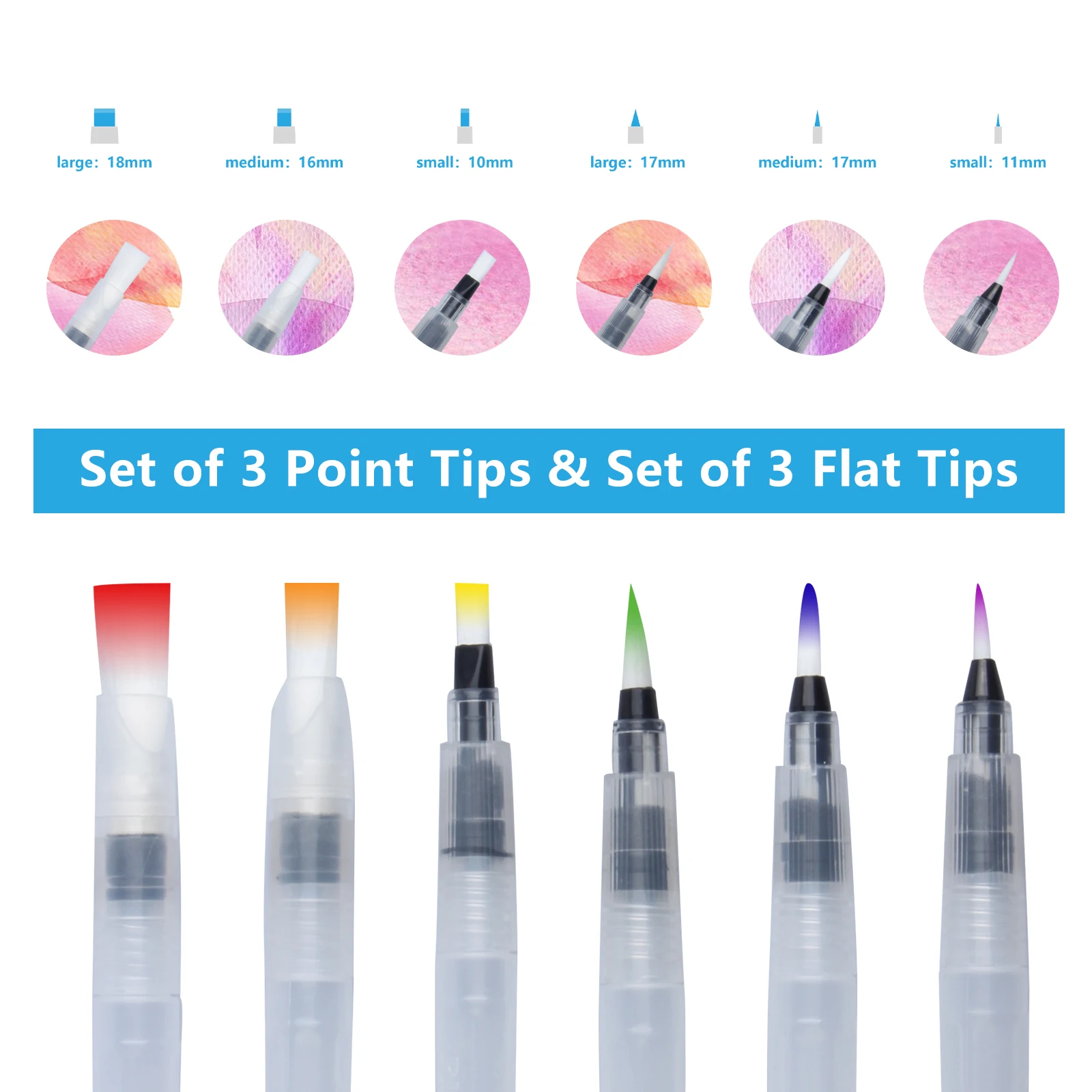 Eval 6Pcs Large Capacity Refillable Water Paint Brush Set Different Shape Soft Calligraphy Brush Drawing Pen Art Supplies