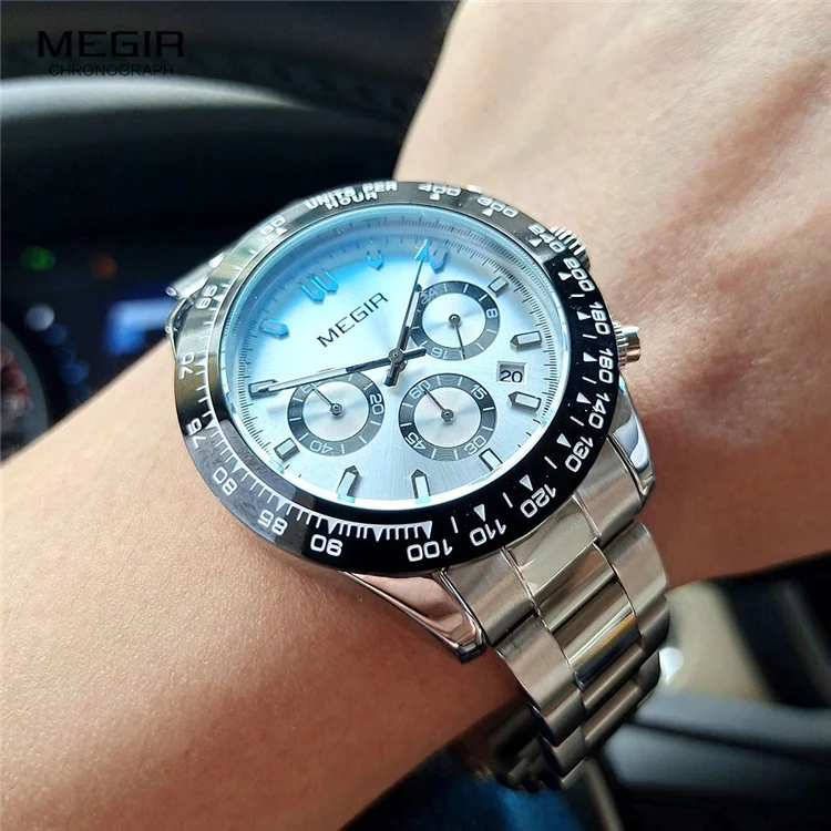 MEGIR Men Stainless Steel Strap Watch Top Brand Luxury Sports Quartz Watches Waterproof Chronograph Wristwatch 8104