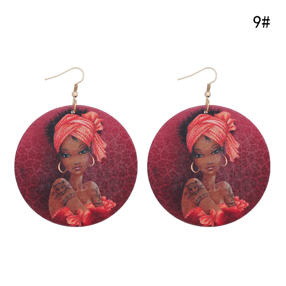 
SH124 Fashion head pattern printed africa wood earrings 