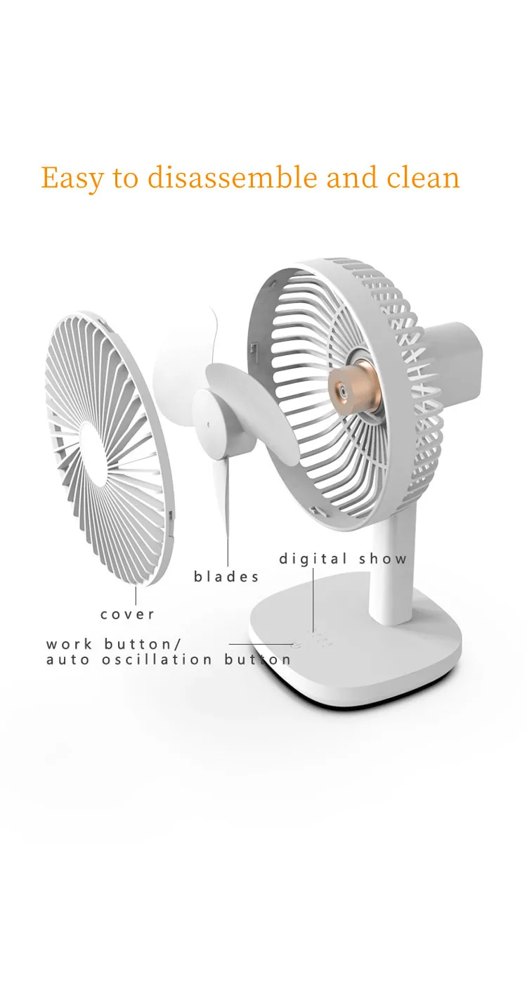 2022 fashion wireless small 6.5inth auto oscillating table fan USB rechargeable 4000mah battery low noise desktop fan