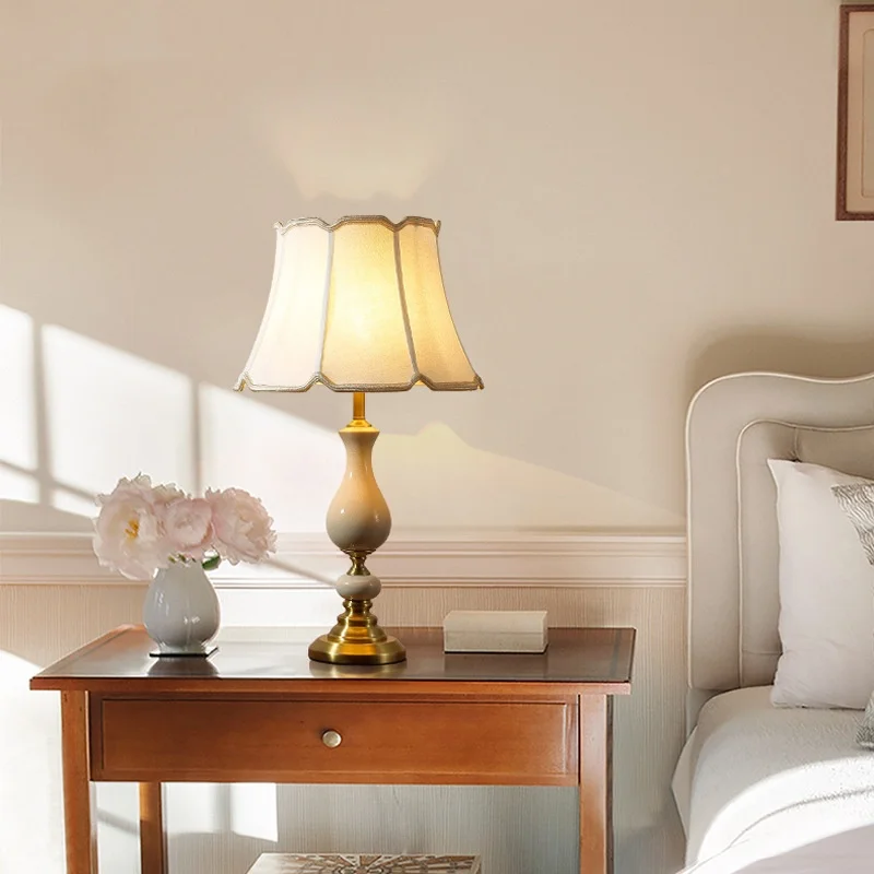 Modern minimalist bedroom bedside table study desk creative warm light luxury ceramic decorative copper table lamp