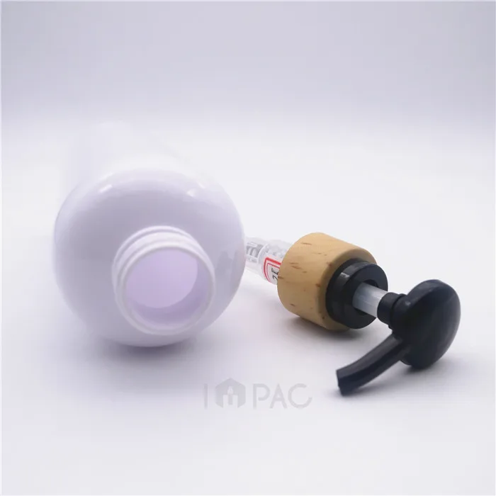 white cosmo round 24/410 shampoo bottles 300 ml with wooden printing pump