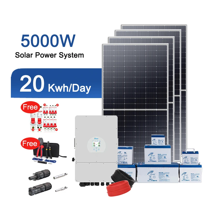 solar energy system hybrid on grid tied solar power system 5kw 6kw 8kw 10kw 12v with lithium batteries for home light system