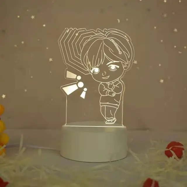 Креативный светодиодный ночник в спальню Kpop 3D мультяшный детский прикроватный светильник с USB акриловая настольная лампа праздничный подарок BTS