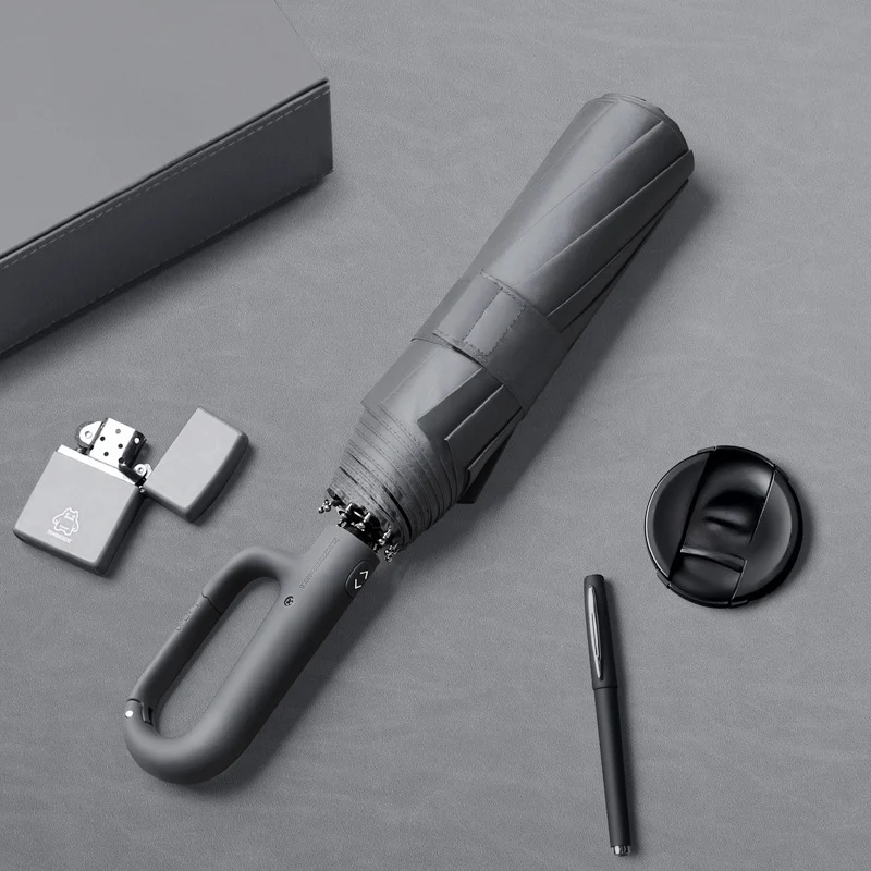 Big Size 27 Inches Windproof Strong Reinforced Automatic 3 Folding Umbrella For Men Large Buckle Handle