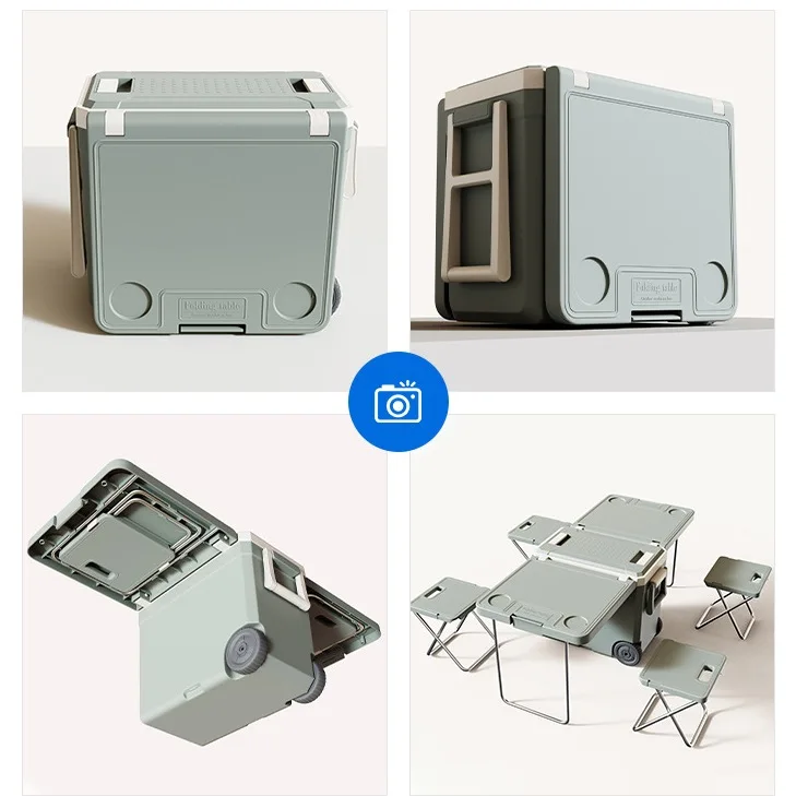 Plastic Insulated Outdoor Travel Cooler Box with Table and Chair Waterproof Camping Multifunction Cooler Box with Table