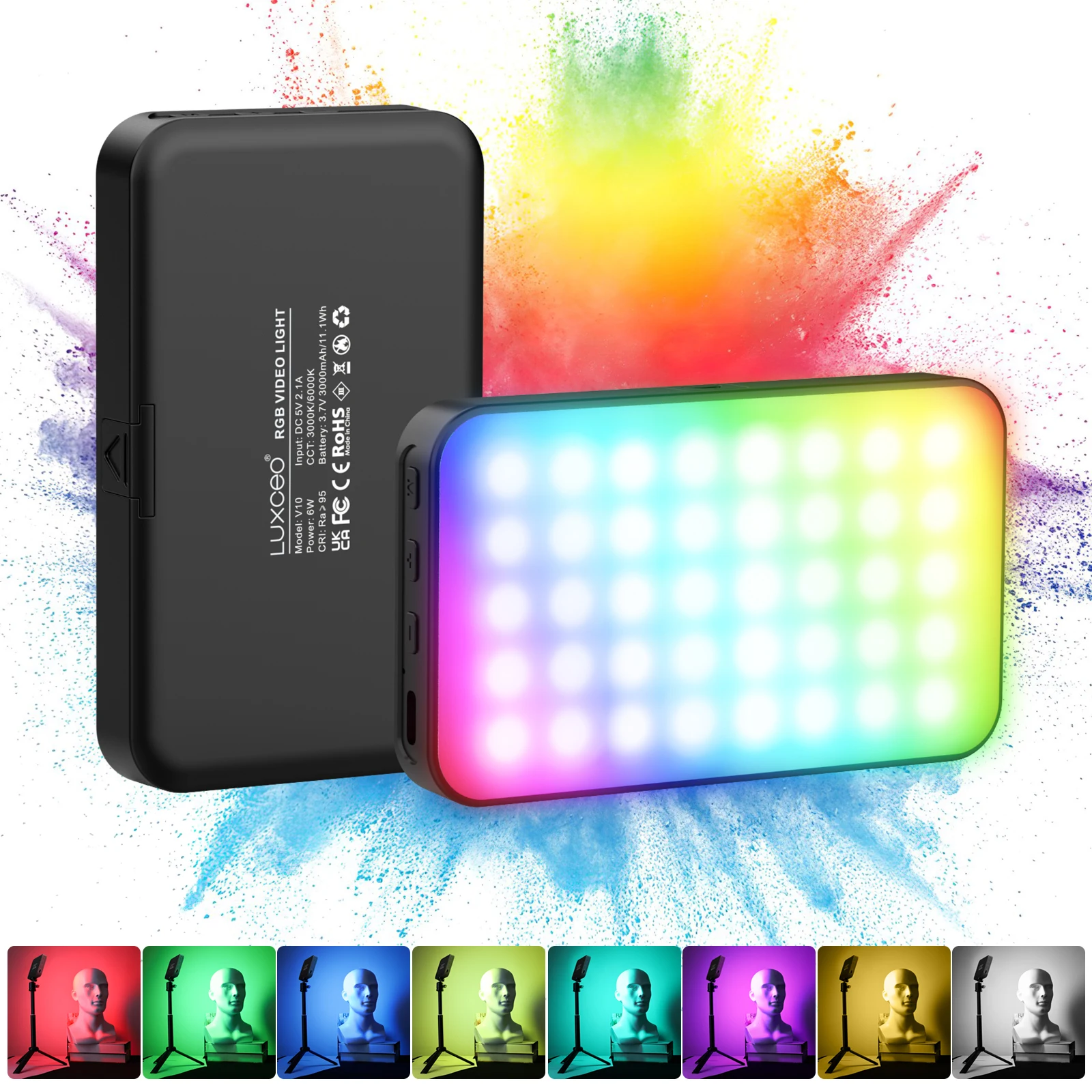LUXCEO V10 Mini RGB LED Video Light Photography On-Camera Lighting Panel With CRI95+ 2500-9000K LCD Display LED Studio Light