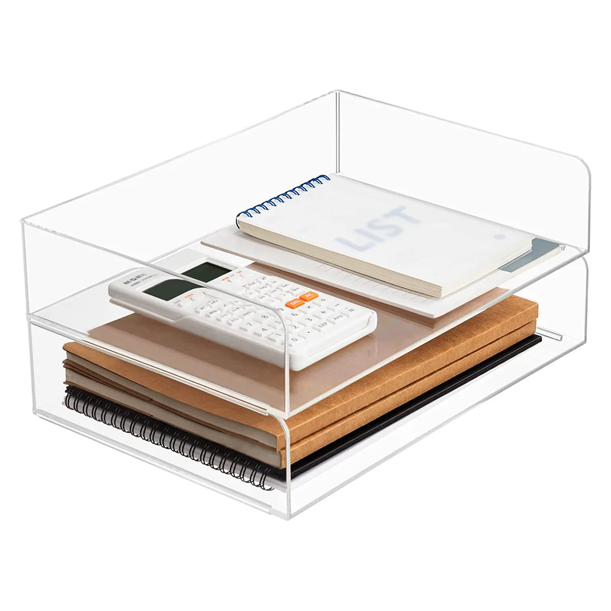 Clear Acrylic Stackable Desk File Tray Organizer Office Organization Accessory for Storage Paper and File Folder Organizer Box